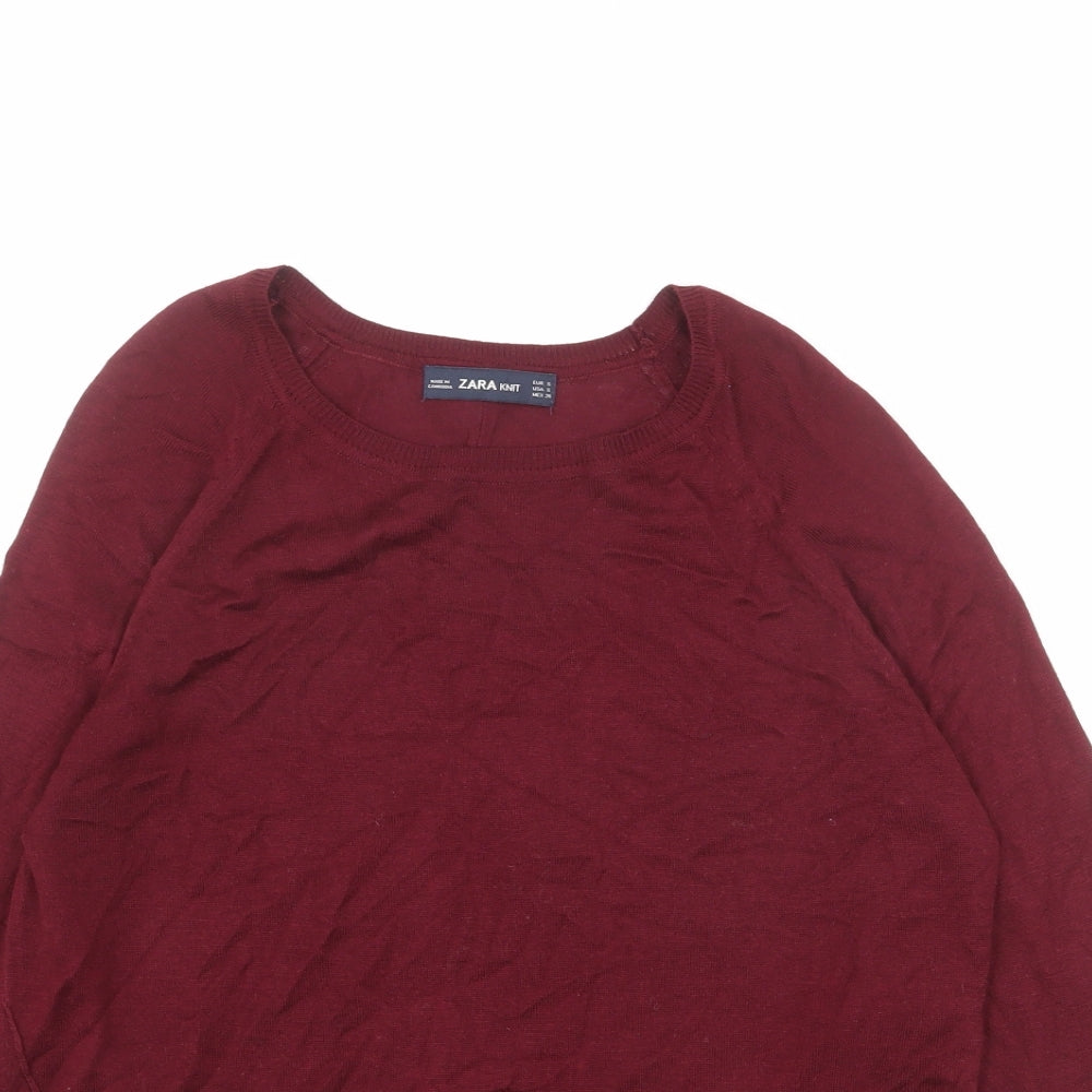 Zara Womens Red Round Neck Viscose Pullover Jumper Size S