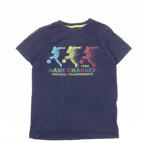 Debenhams Boys Blue 100% Cotton Basic T-Shirt Size 12-13 Years Round Neck Pullover - Game Changer Football