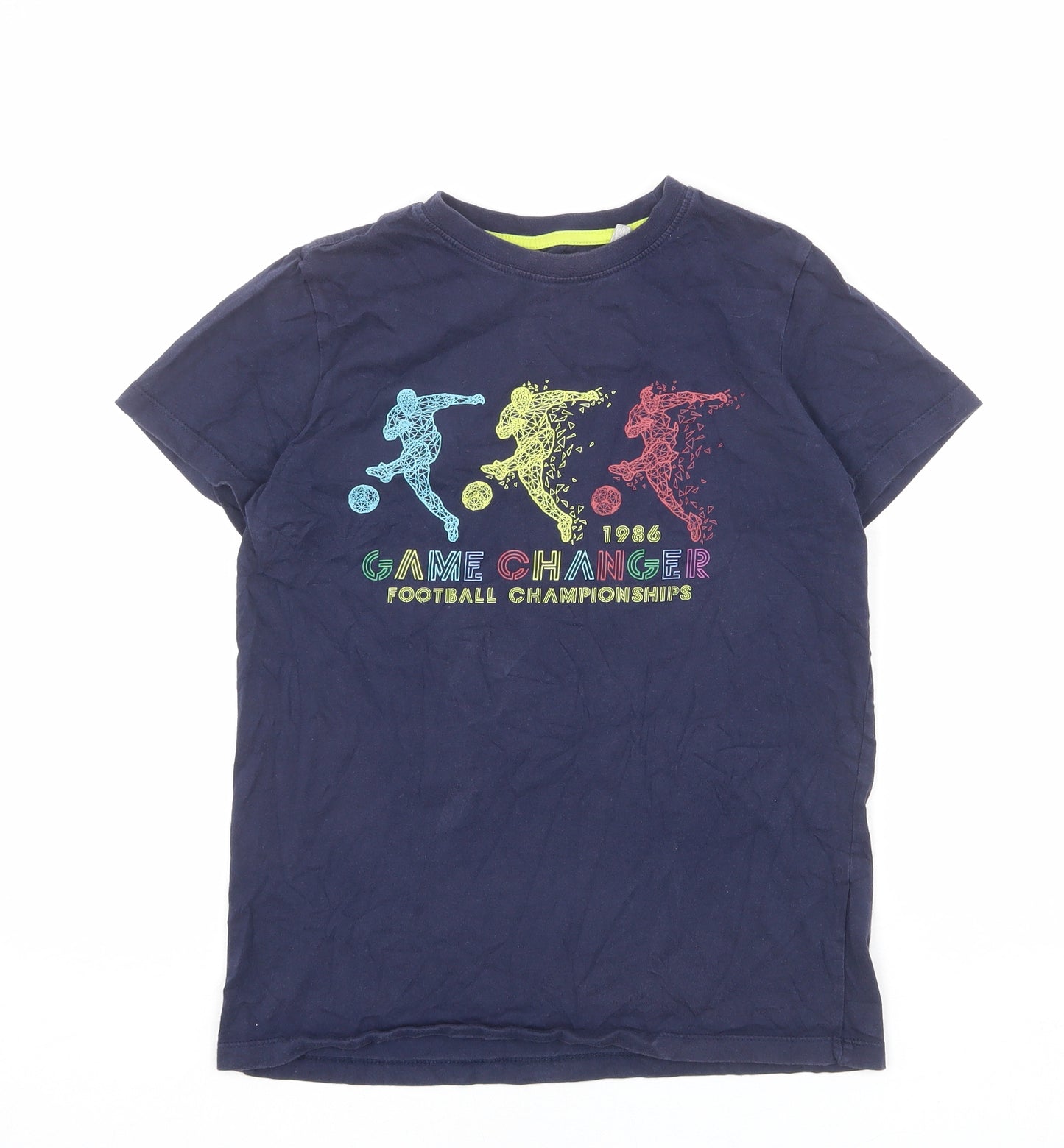 Debenhams Boys Blue 100% Cotton Basic T-Shirt Size 12-13 Years Round Neck Pullover - Game Changer Football