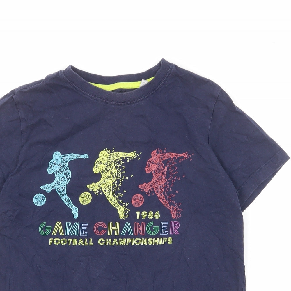 Debenhams Boys Blue 100% Cotton Basic T-Shirt Size 12-13 Years Round Neck Pullover - Game Changer Football