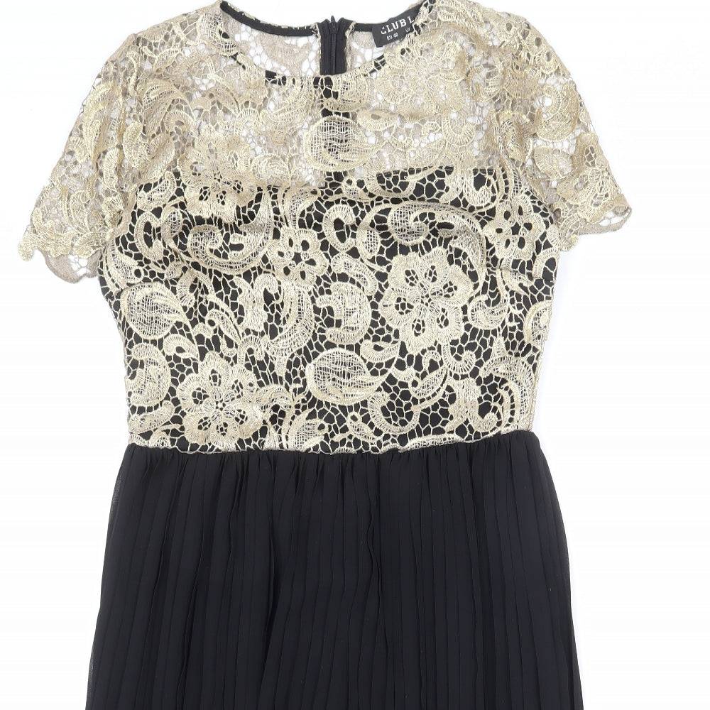 Club L Womens Black Colourblock Polyester Shift Size 12 Round Neck Zip