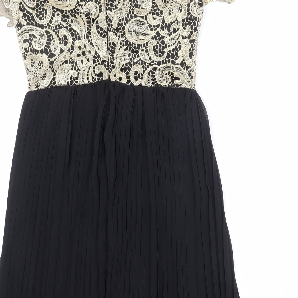 Club L Womens Black Colourblock Polyester Shift Size 12 Round Neck Zip