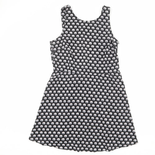 Influence Womens Black Geometric Polyester Tank Dress Size L Round Neck Zip - Elephant pattern