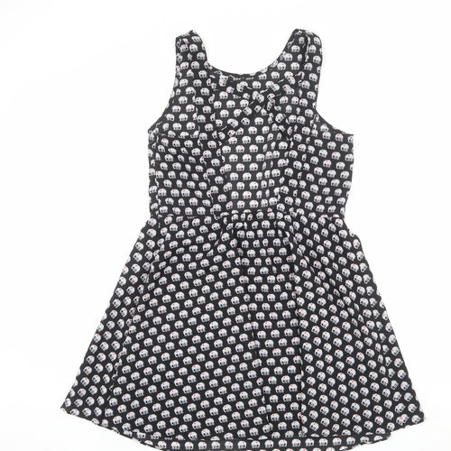 Influence Womens Black Geometric Polyester Tank Dress Size L Round Neck Zip - Elephant pattern