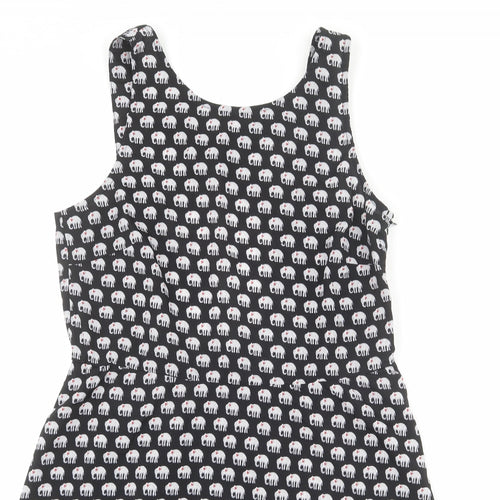 Influence Womens Black Geometric Polyester Tank Dress Size L Round Neck Zip - Elephant pattern