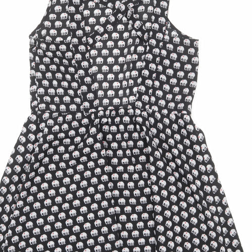 Influence Womens Black Geometric Polyester Tank Dress Size L Round Neck Zip - Elephant pattern