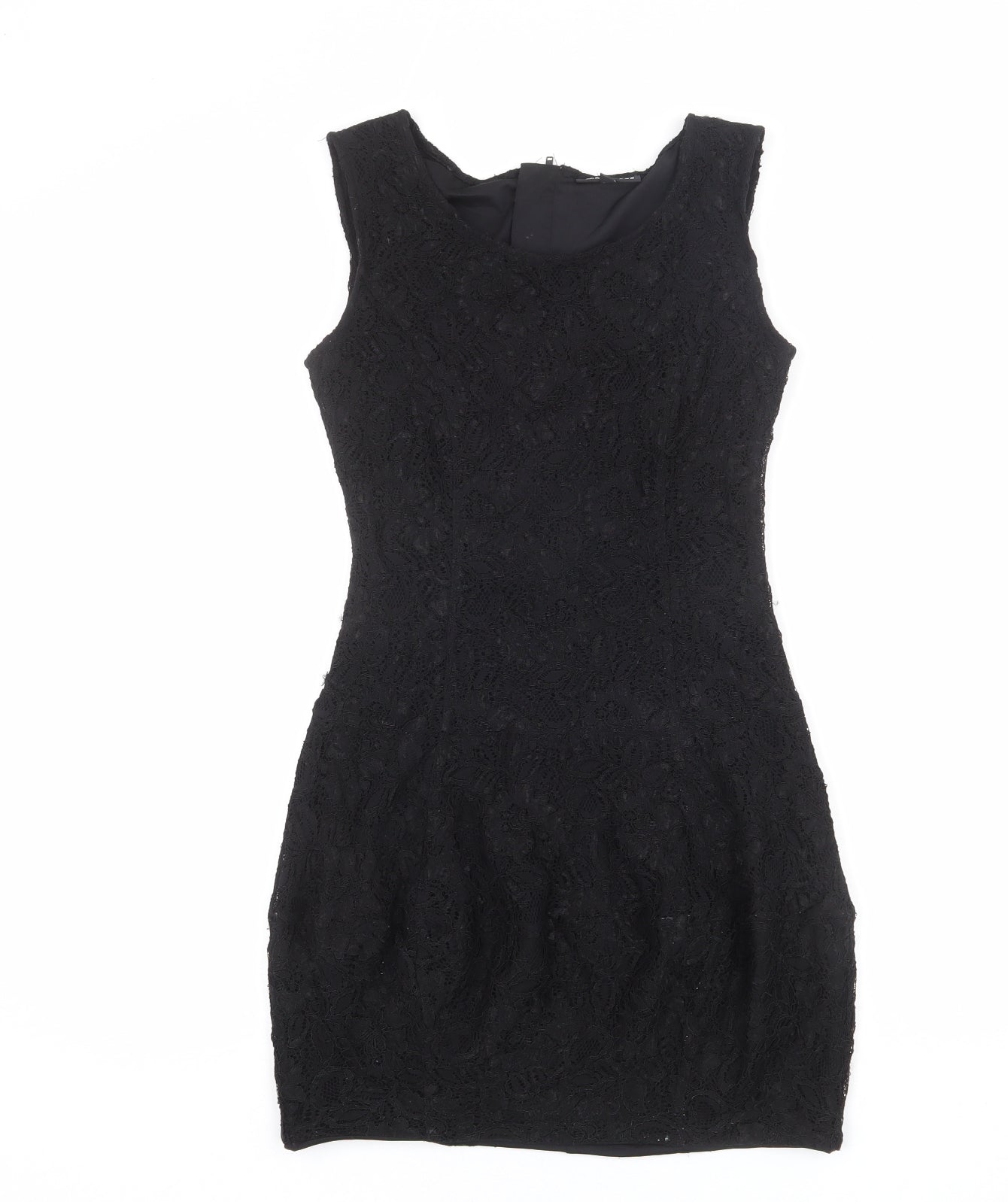 Warehouse Womens Black Geometric Nylon Bodycon Size 10 Round Neck Zip