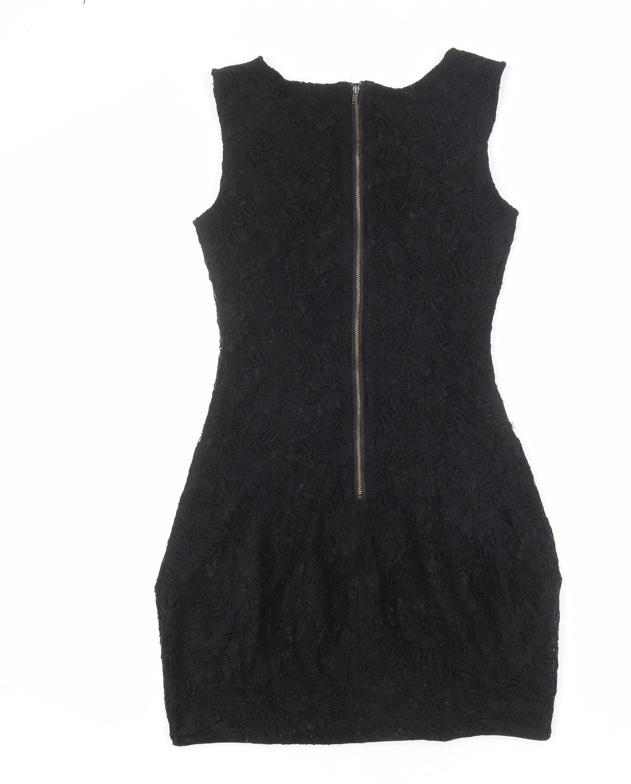 Warehouse Womens Black Geometric Nylon Bodycon Size 10 Round Neck Zip