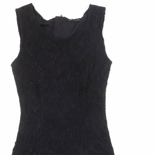 Warehouse Womens Black Geometric Nylon Bodycon Size 10 Round Neck Zip