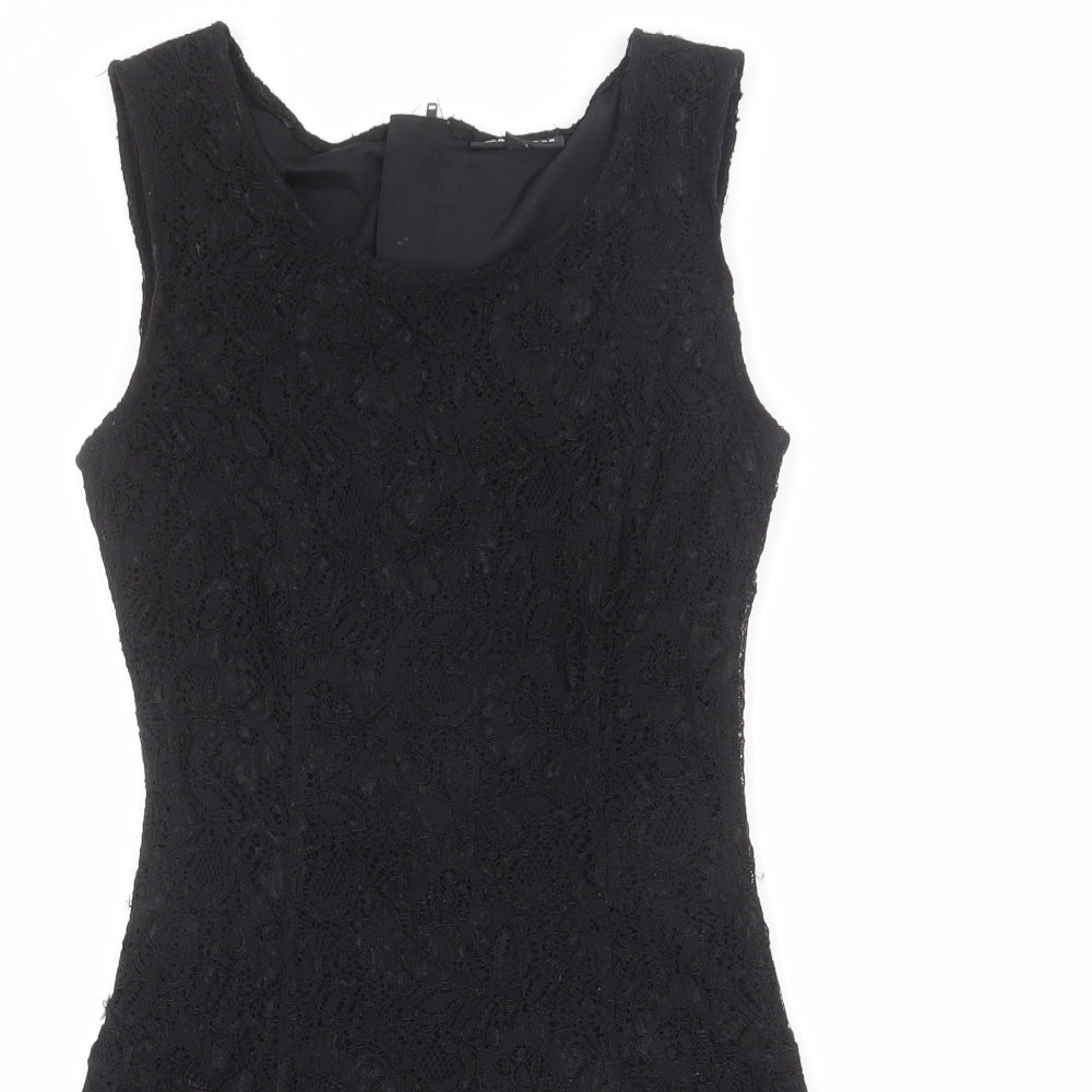 Warehouse Womens Black Geometric Nylon Bodycon Size 10 Round Neck Zip