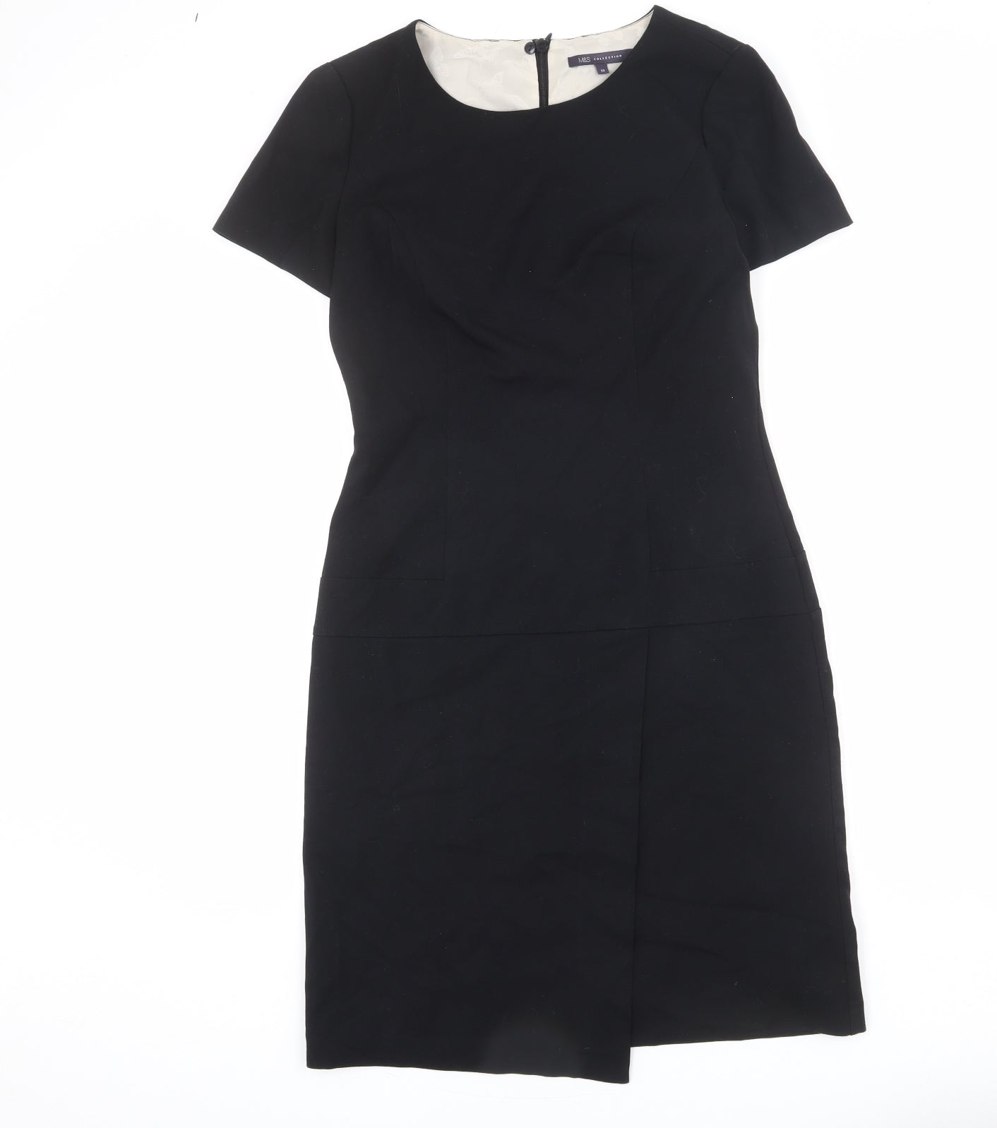 Marks and Spencer Womens Black Polyester Shift Size 10 Round Neck Zip