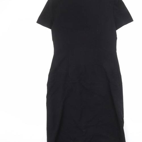 Marks and Spencer Womens Black Polyester Shift Size 10 Round Neck Zip