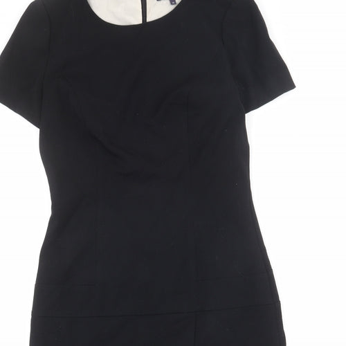 Marks and Spencer Womens Black Polyester Shift Size 10 Round Neck Zip
