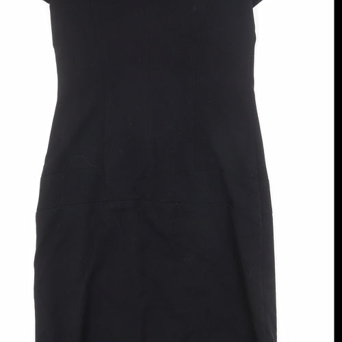 Marks and Spencer Womens Black Polyester Shift Size 10 Round Neck Zip