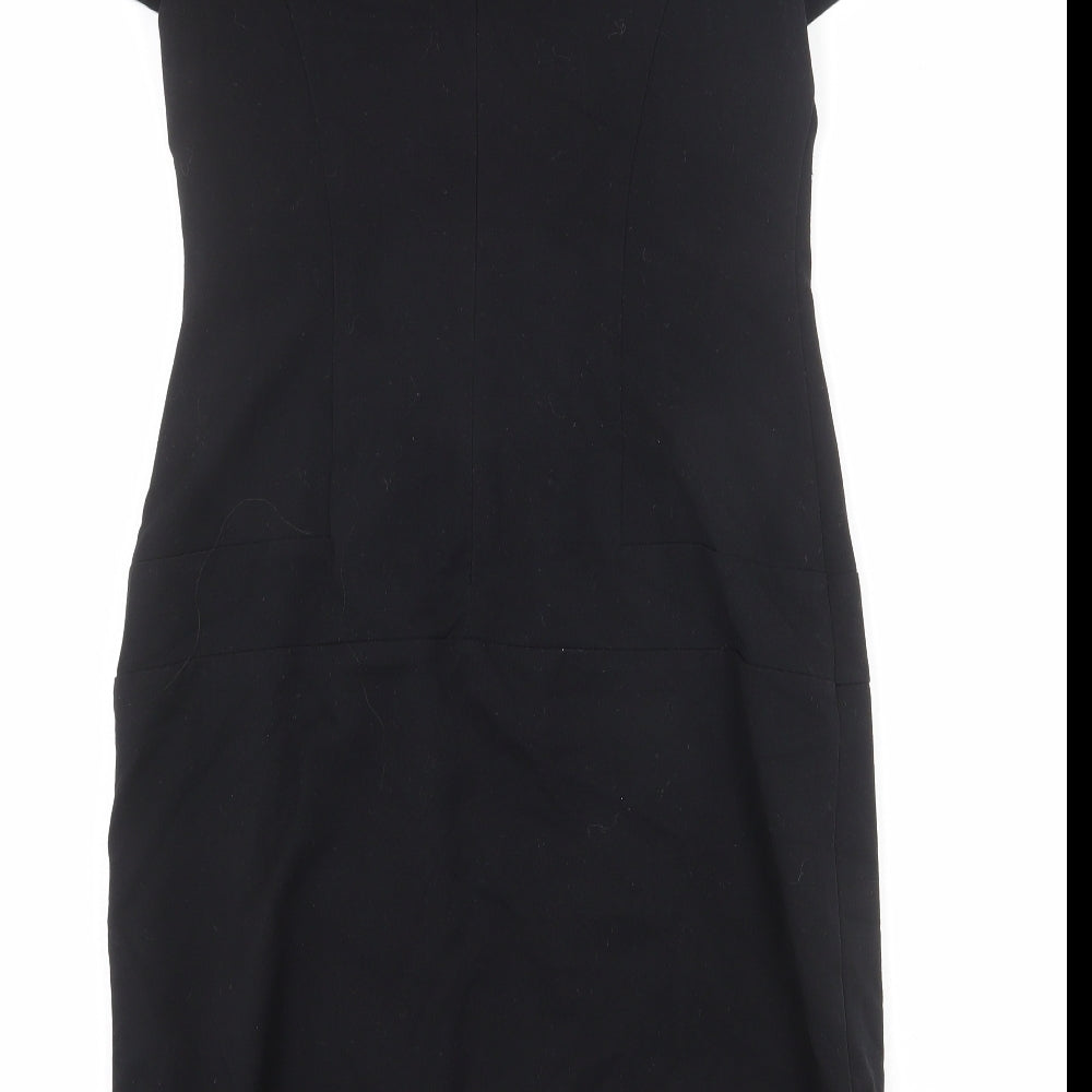 Marks and Spencer Womens Black Polyester Shift Size 10 Round Neck Zip