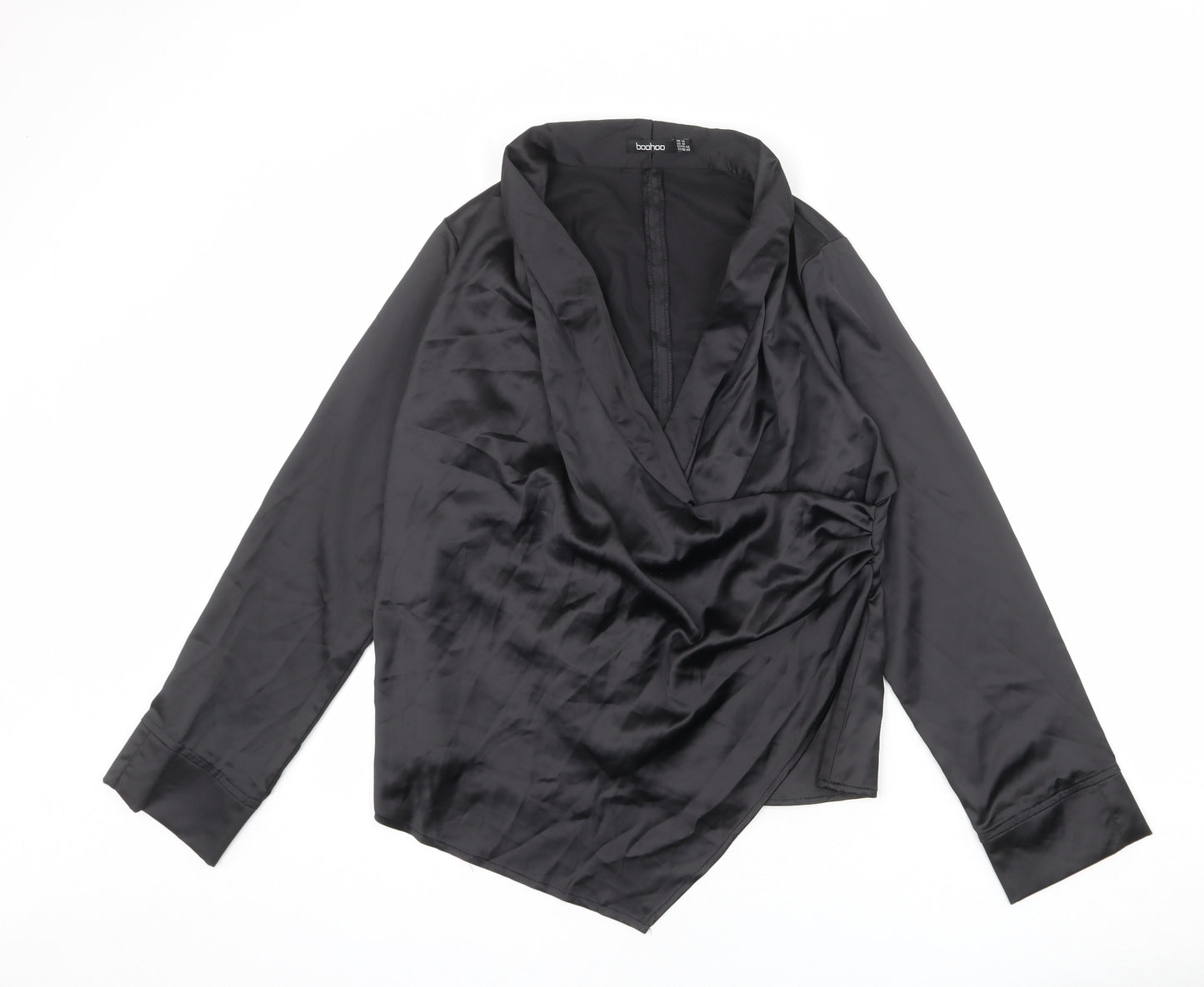 Boohoo Womens Black Polyester Basic Blouse Size 14 V-Neck