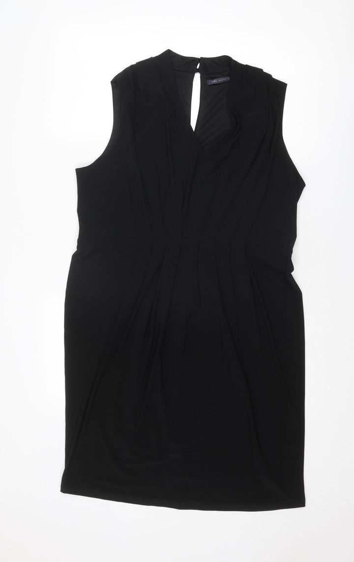 Marks and Spencer Womens Black Polyester Shift Size 18 Round Neck Button