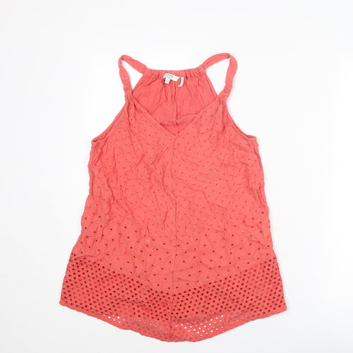 Fat Face Womens Pink Cotton Camisole Tank Size 12 V-Neck - Broderie Anglaise