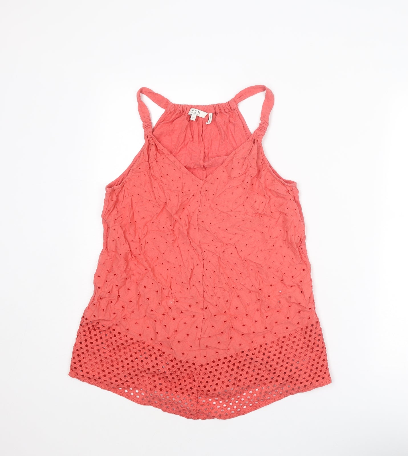 Fat Face Womens Pink Cotton Camisole Tank Size 12 V-Neck - Broderie Anglaise