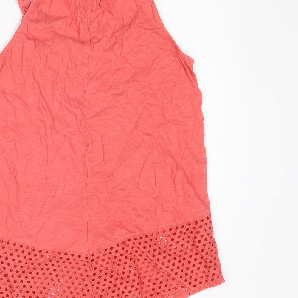 Fat Face Womens Pink Cotton Camisole Tank Size 12 V-Neck - Broderie Anglaise