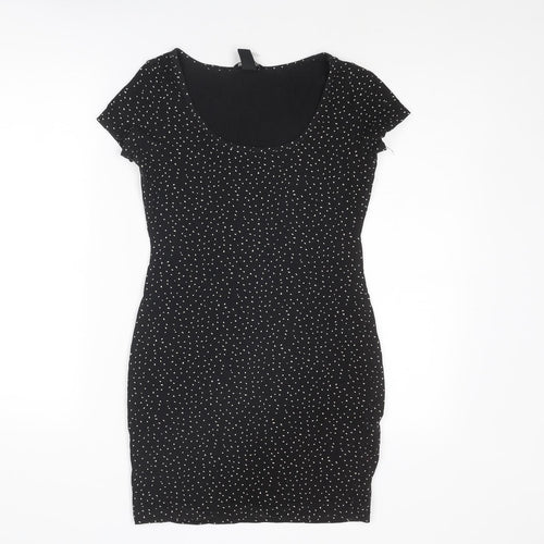 H&M Womens Black Geometric Cotton Shift Size S Scoop Neck Pullover