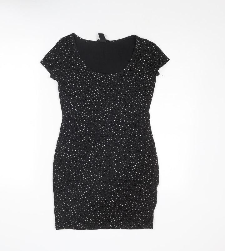 H&M Womens Black Geometric Cotton Shift Size S Scoop Neck Pullover