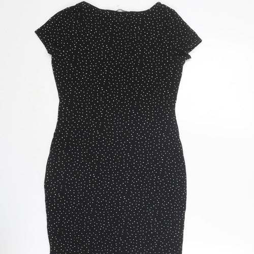 H&M Womens Black Geometric Cotton Shift Size S Scoop Neck Pullover
