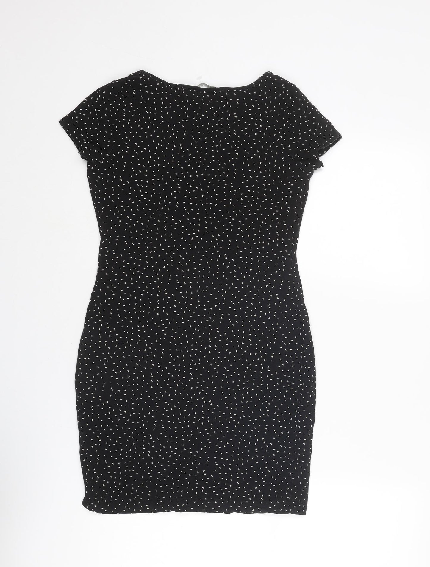 H&M Womens Black Geometric Cotton Shift Size S Scoop Neck Pullover