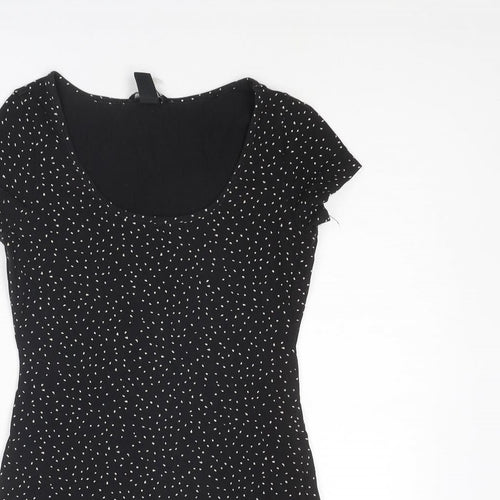 H&M Womens Black Geometric Cotton Shift Size S Scoop Neck Pullover