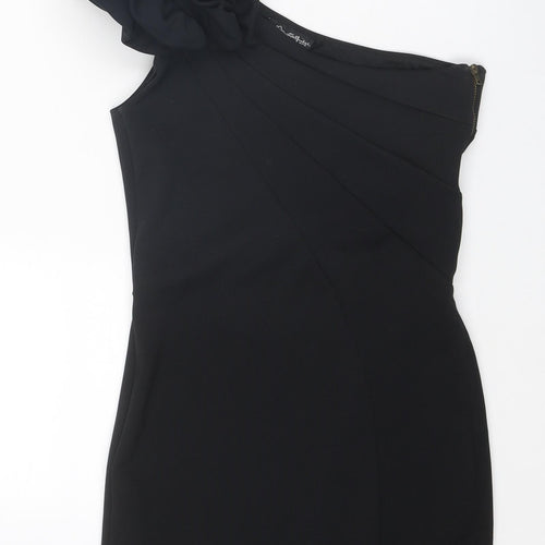 Miss Selfridge Womens Black Polyester Mini Size 10 One Shoulder Zip - Asymmetric Neckline