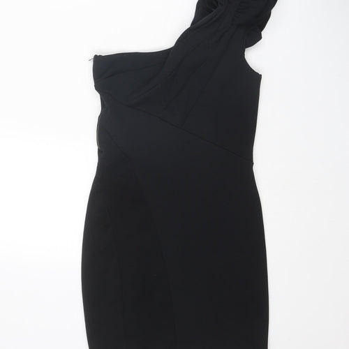 Miss Selfridge Womens Black Polyester Mini Size 10 One Shoulder Zip - Asymmetric Neckline