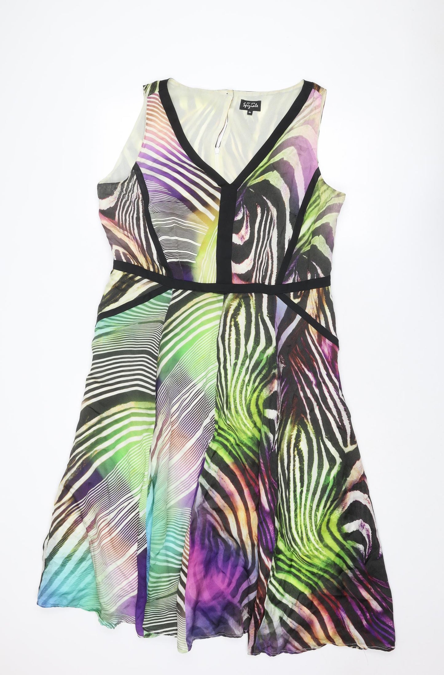 Per Una Womens Multicoloured Geometric Polyester A-Line Size 16 V-Neck Zip