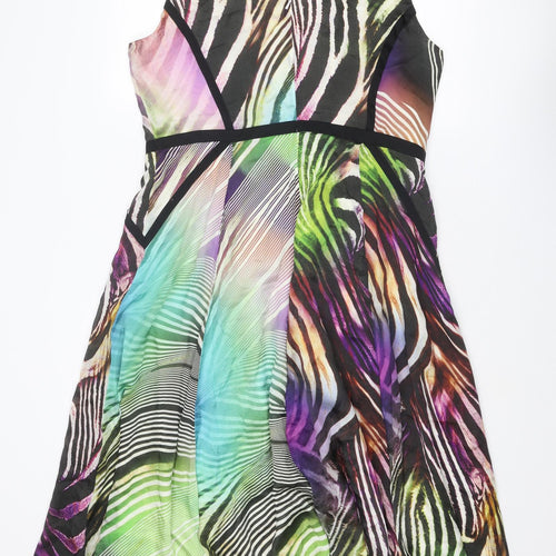 Per Una Womens Multicoloured Geometric Polyester A-Line Size 16 V-Neck Zip