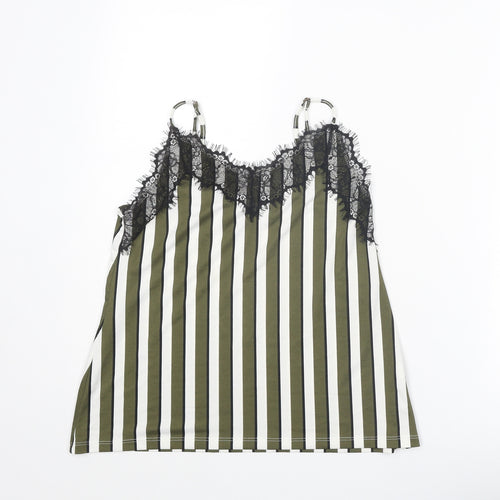 Amisu Womens Green Striped Polyester Camisole Tank Size XS V-Neck - Lace Trim