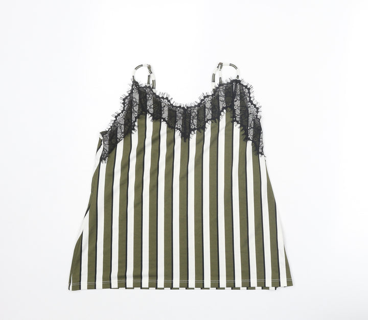 Amisu Womens Green Striped Polyester Camisole Tank Size XS V-Neck - Lace Trim