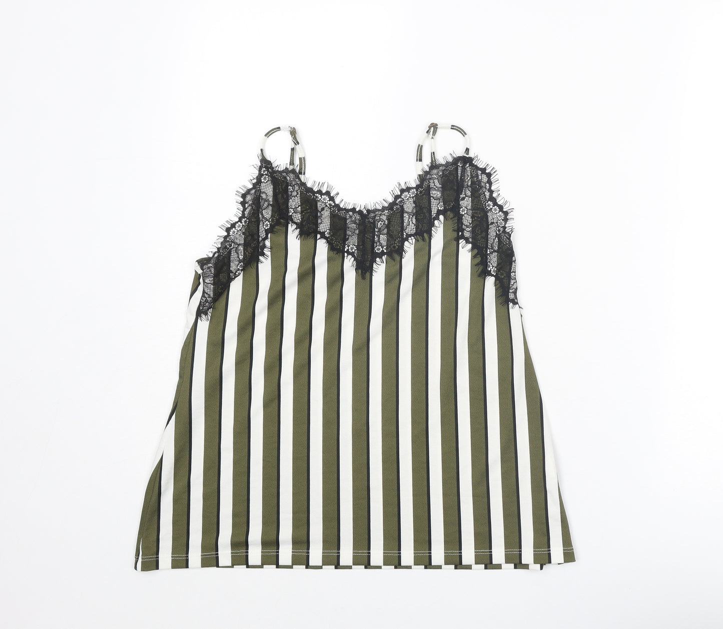Amisu Womens Green Striped Polyester Camisole Tank Size XS V-Neck - Lace Trim