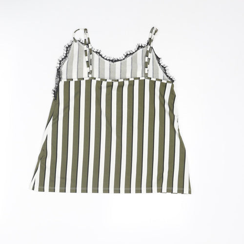 Amisu Womens Green Striped Polyester Camisole Tank Size XS V-Neck - Lace Trim