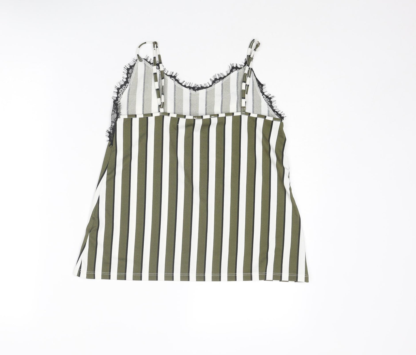 Amisu Womens Green Striped Polyester Camisole Tank Size XS V-Neck - Lace Trim