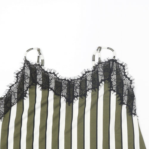 Amisu Womens Green Striped Polyester Camisole Tank Size XS V-Neck - Lace Trim