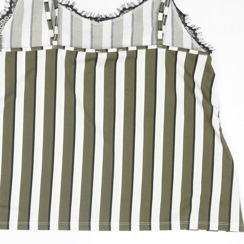 Amisu Womens Green Striped Polyester Camisole Tank Size XS V-Neck - Lace Trim