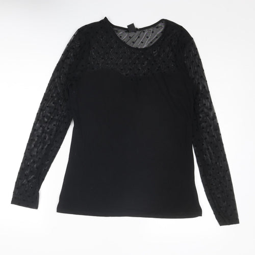 H&M Womens Black Polka Dot Cotton Basic Blouse Size L Round Neck
