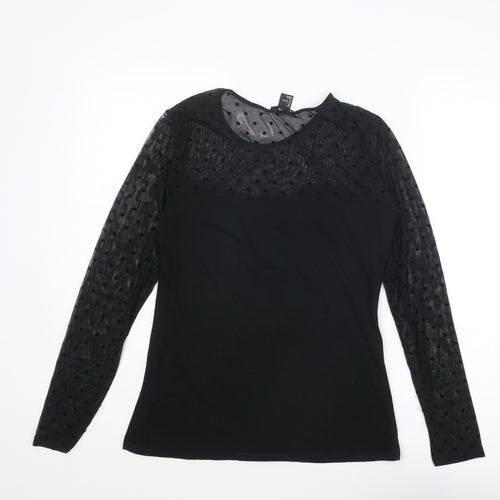 H&M Womens Black Polka Dot Cotton Basic Blouse Size L Round Neck