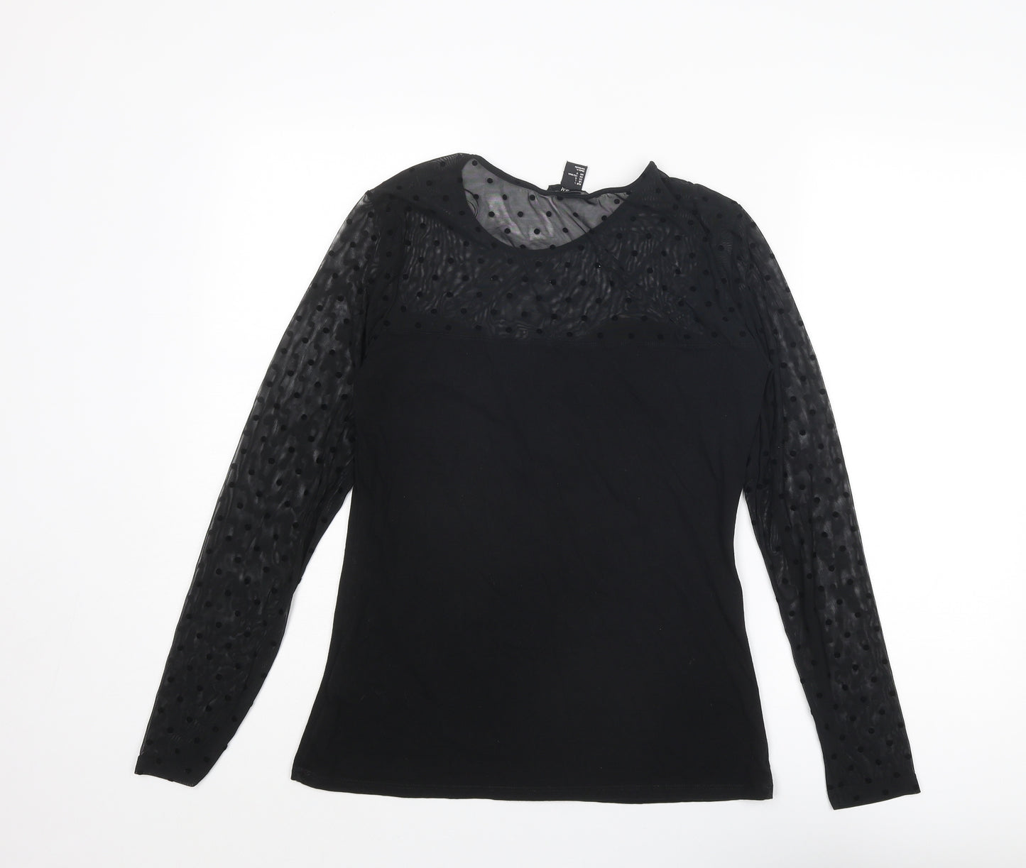 H&M Womens Black Polka Dot Cotton Basic Blouse Size L Round Neck