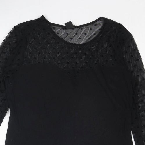 H&M Womens Black Polka Dot Cotton Basic Blouse Size L Round Neck
