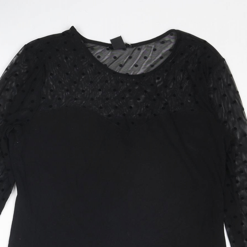 H&M Womens Black Polka Dot Cotton Basic Blouse Size L Round Neck