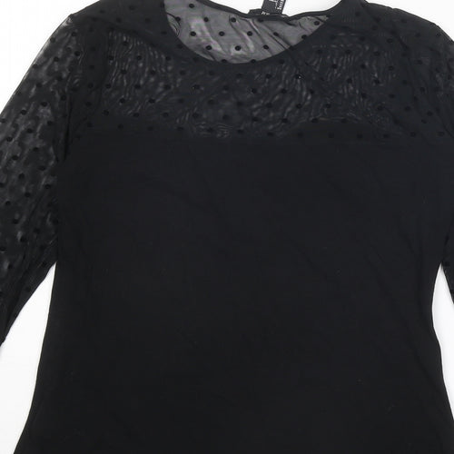 H&M Womens Black Polka Dot Cotton Basic Blouse Size L Round Neck