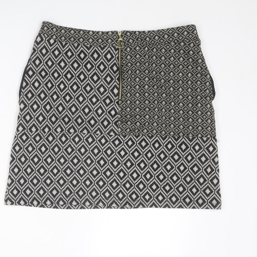 NEXT Womens Black Geometric Polyester A-Line Skirt Size 12 Zip