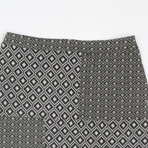 NEXT Womens Black Geometric Polyester A-Line Skirt Size 12 Zip