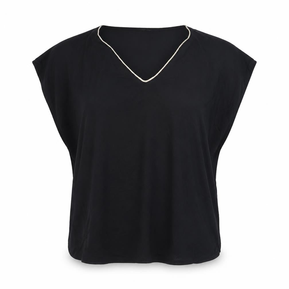 Front view of Oasis women’s black polyester camisole blouse, size UK 14, v-neck