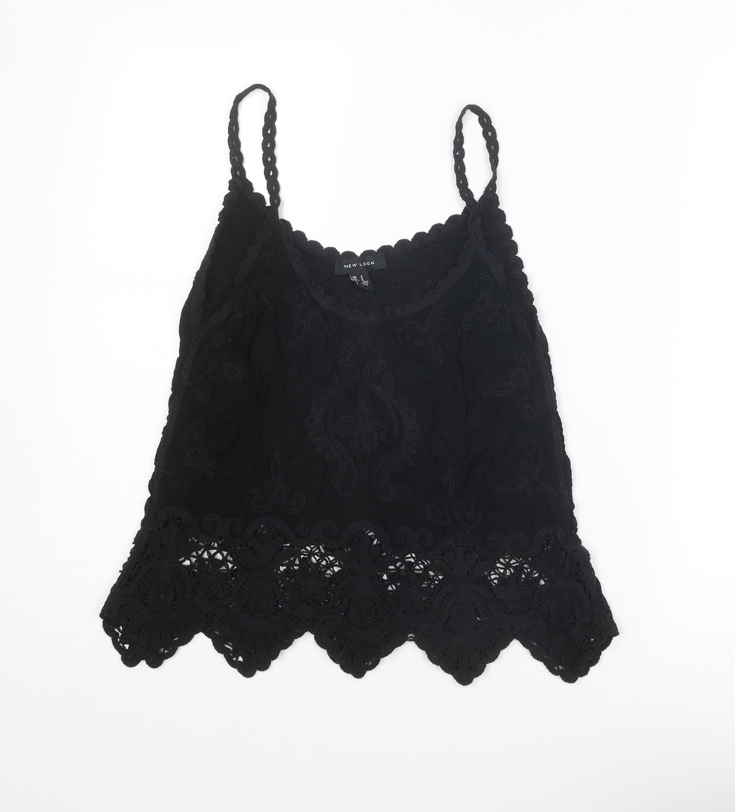 New Look Womens Black Paisley Viscose Camisole Tank Size S Scoop Neck - Crocheted Lace Detail